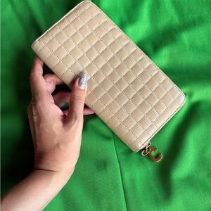 Celine Quilted Zip-Around Wallet in Beige